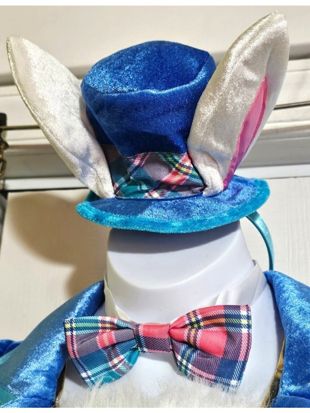 White Rabbit Down the Rabbit Hole Costume Girl 8 Dress Ear Hat Clock Watch Prop - Picture 3 of 10